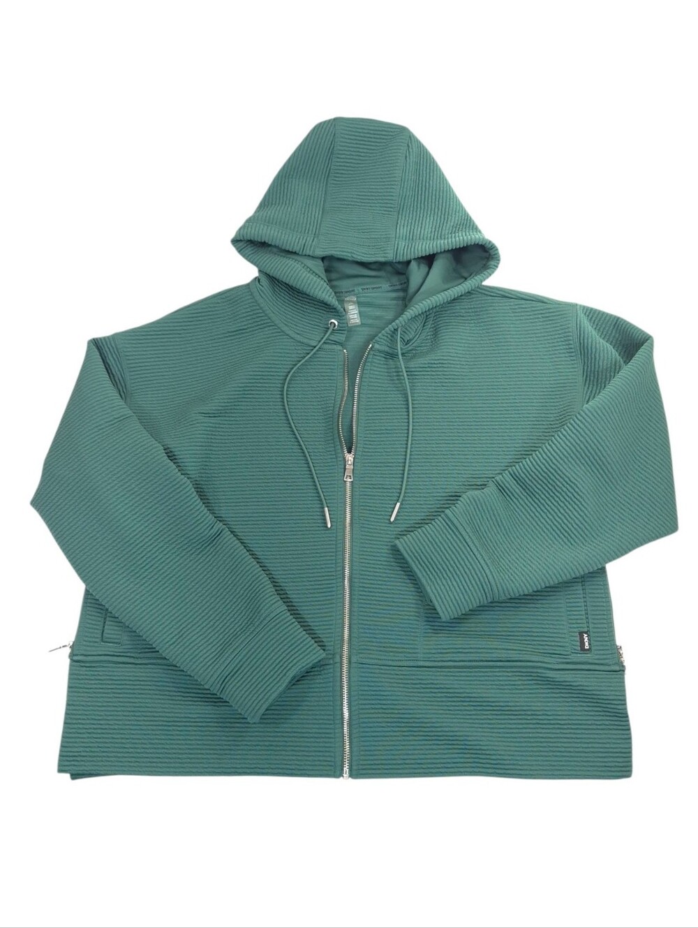 DKNY Sport Women's Tech Ottoman Green Ribbed Hoodie Full Zip/Side Zip - Size XL